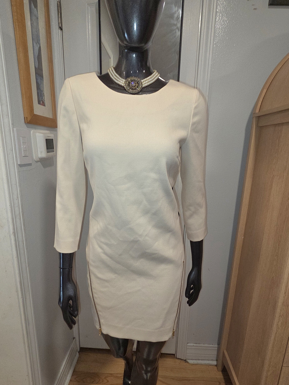 J. Crew Cream Mini Sheath Dress with Side Zips Sz 4